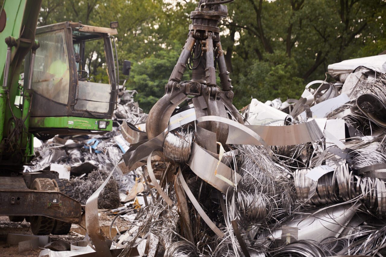A pile of metal that is being shredded.
