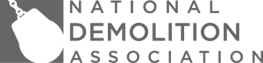 A green background with the words national demolishing association in grey.